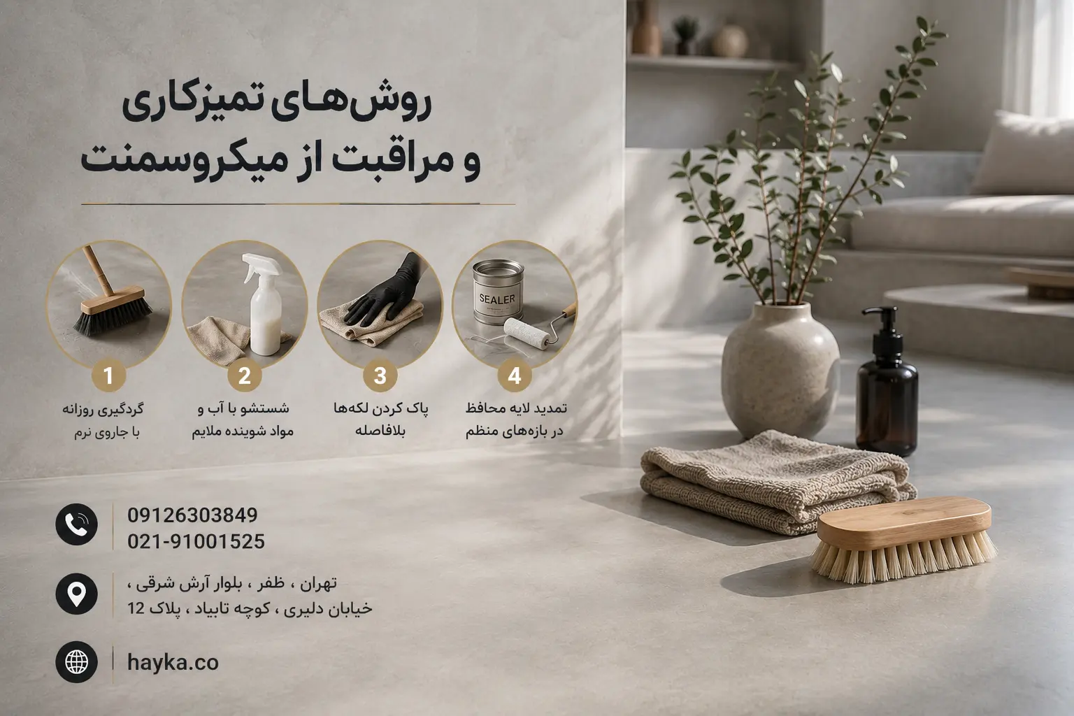 روش‌های تمیزکاری و مراقبت از میکروسمنت به صورت روزانه 